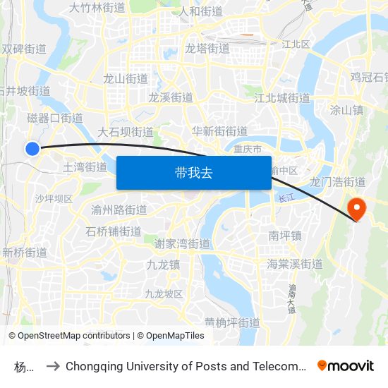 杨公桥 to Chongqing University of Posts and Telecommunications Hotel map