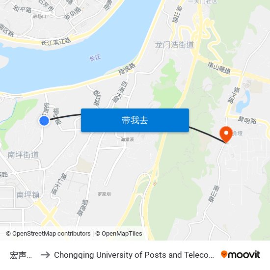 宏声路2站 to Chongqing University of Posts and Telecommunications Hotel map