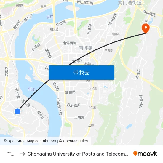 广厦城 to Chongqing University of Posts and Telecommunications Hotel map