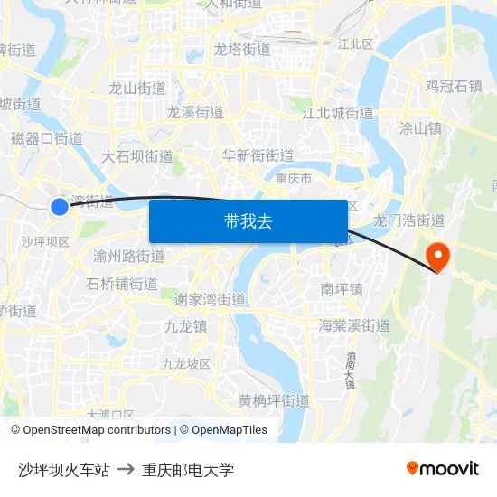 沙坪坝火车站 to 重庆邮电大学 map