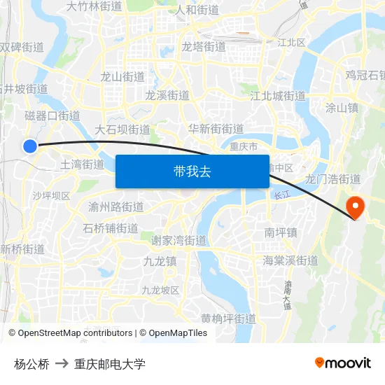 杨公桥 to 重庆邮电大学 map