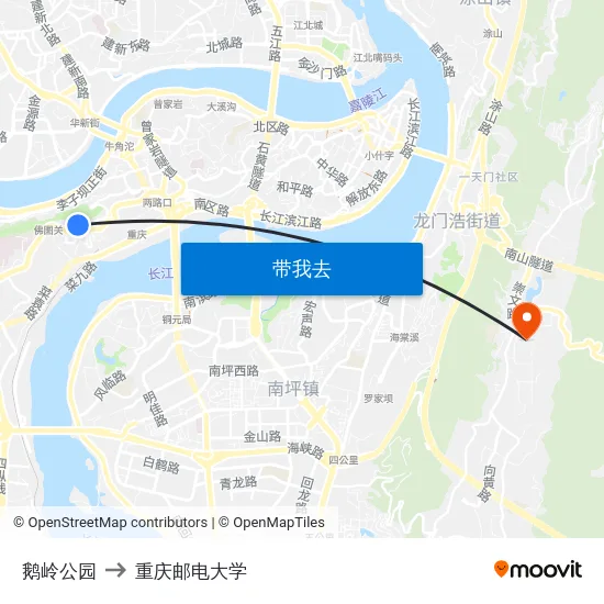 鹅岭公园 to 重庆邮电大学 map