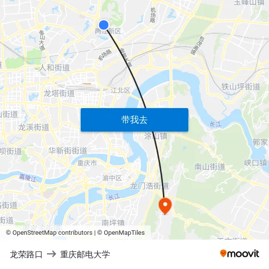 龙荣路口 to 重庆邮电大学 map