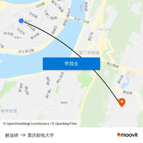 解放碑 to 重庆邮电大学 map
