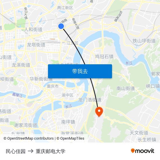 民心佳园 to 重庆邮电大学 map