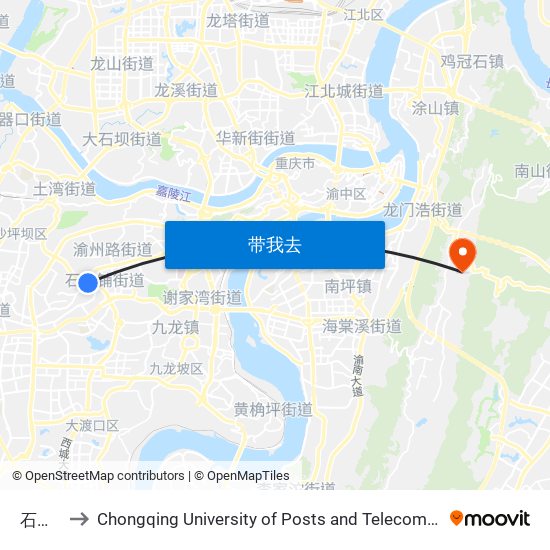 石桥铺 to Chongqing University of Posts and Telecommunications map