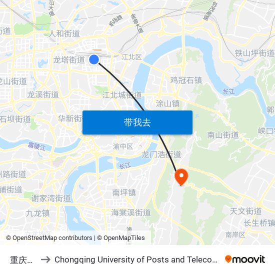 重庆北站 to Chongqing University of Posts and Telecommunications map