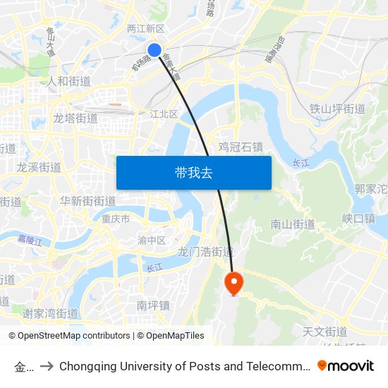 金渝 to Chongqing University of Posts and Telecommunications map