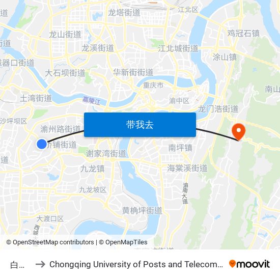 白马凼 to Chongqing University of Posts and Telecommunications map