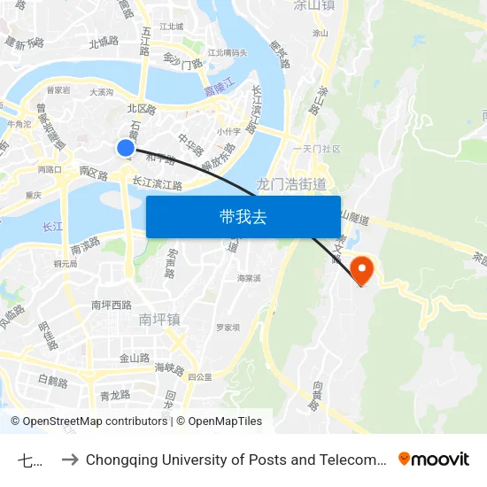 七星岗 to Chongqing University of Posts and Telecommunications map
