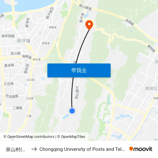 泉山村(招呼站) to Chongqing University of Posts and Telecommunications map