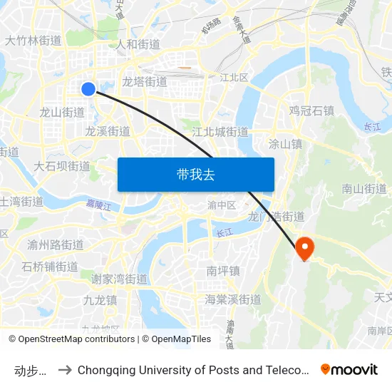 动步公园 to Chongqing University of Posts and Telecommunications map