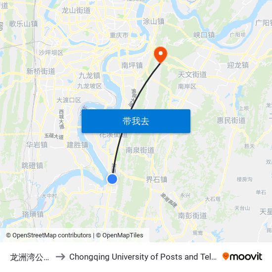 龙洲湾公园东门 to Chongqing University of Posts and Telecommunications map