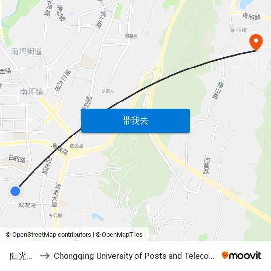 阳光美地 to Chongqing University of Posts and Telecommunications map