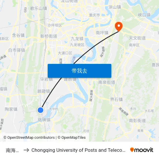 南海温泉 to Chongqing University of Posts and Telecommunications map