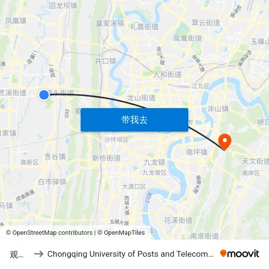 观音庙 to Chongqing University of Posts and Telecommunications map