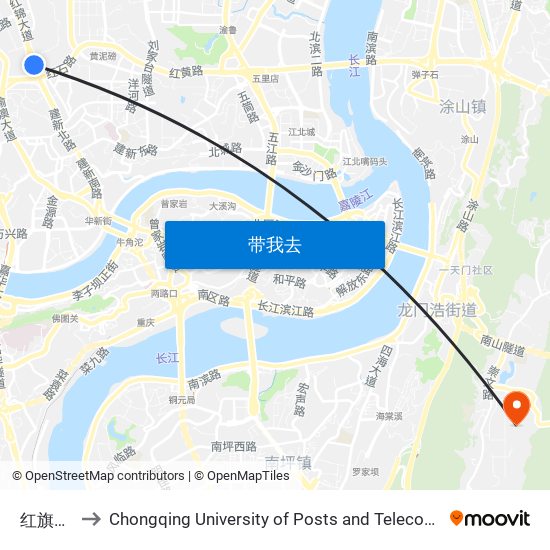 红旗河沟 to Chongqing University of Posts and Telecommunications map