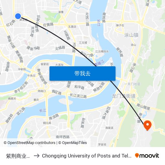 紫荆商业广场站 to Chongqing University of Posts and Telecommunications map