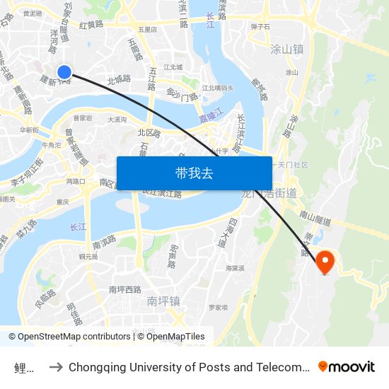 鲤鱼池 to Chongqing University of Posts and Telecommunications map