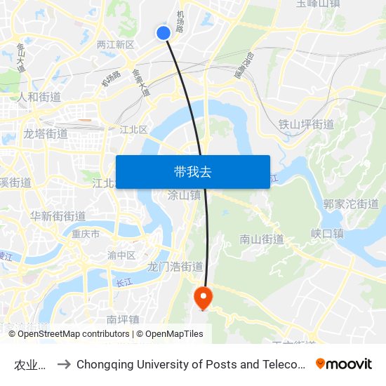 农业园区 to Chongqing University of Posts and Telecommunications map