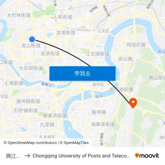 两江春城 to Chongqing University of Posts and Telecommunications map