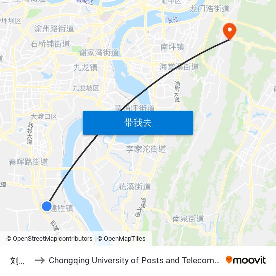 刘家坝 to Chongqing University of Posts and Telecommunications map