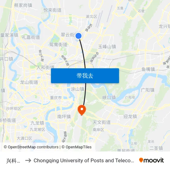兴科一路 to Chongqing University of Posts and Telecommunications map