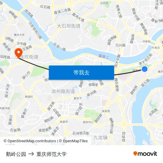 鹅岭公园 to 重庆师范大学 map