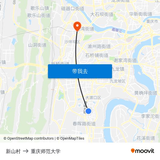新山村 to 重庆师范大学 map