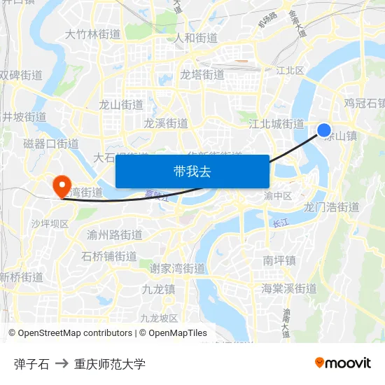 弹子石 to 重庆师范大学 map