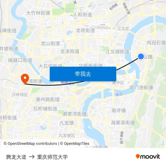 腾龙大道 to 重庆师范大学 map