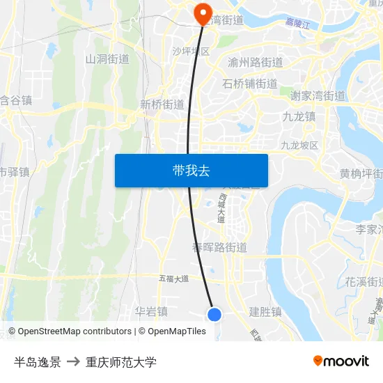 半岛逸景 to 重庆师范大学 map