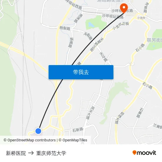 新桥医院 to 重庆师范大学 map