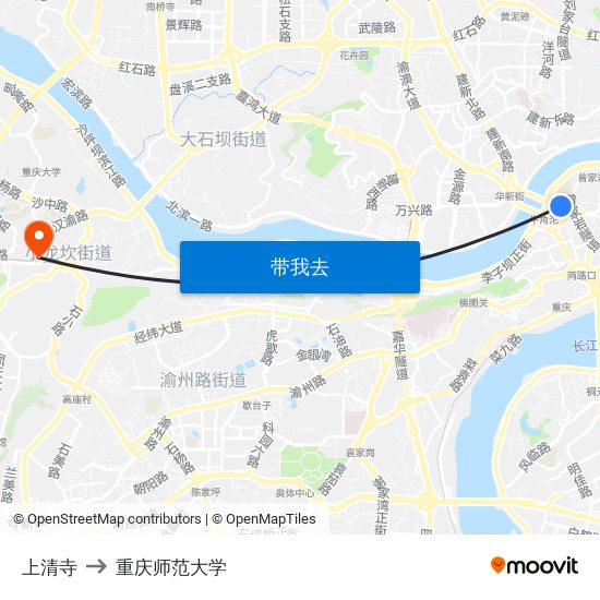 上清寺 to 重庆师范大学 map