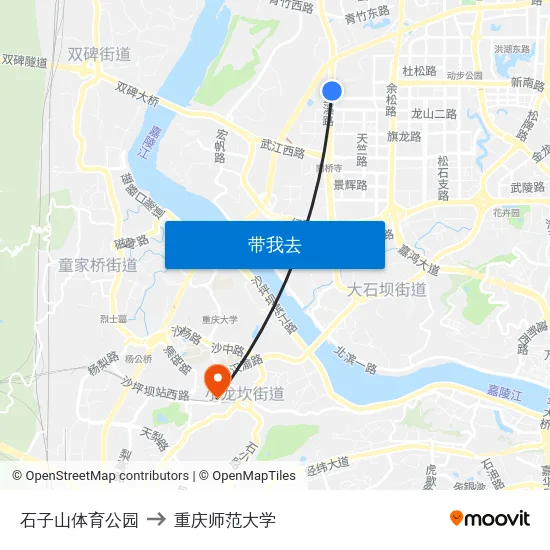 石子山体育公园 to 重庆师范大学 map