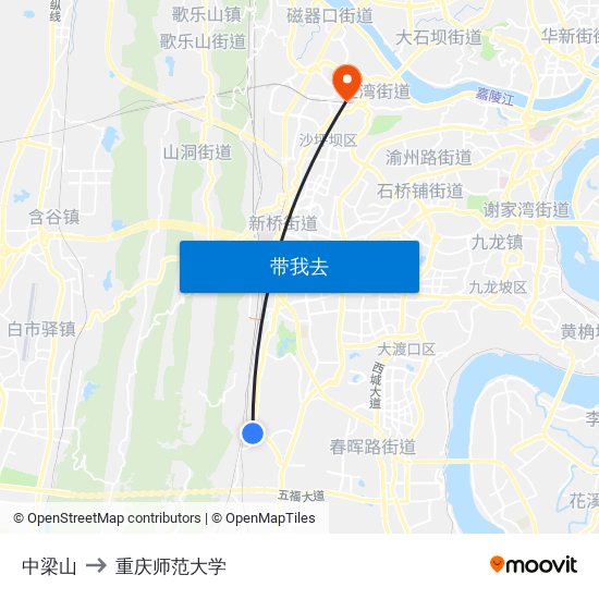 中梁山 to 重庆师范大学 map