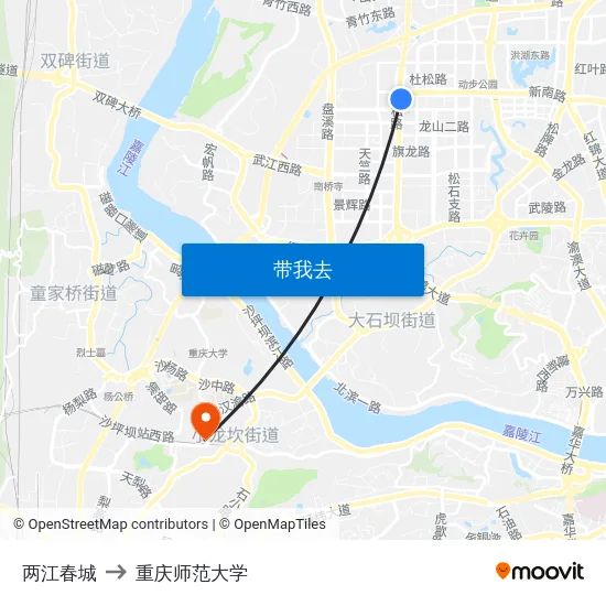 两江春城 to 重庆师范大学 map