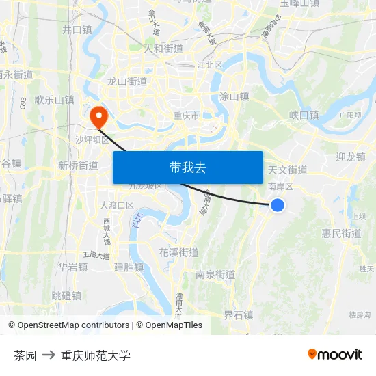 茶园 to 重庆师范大学 map