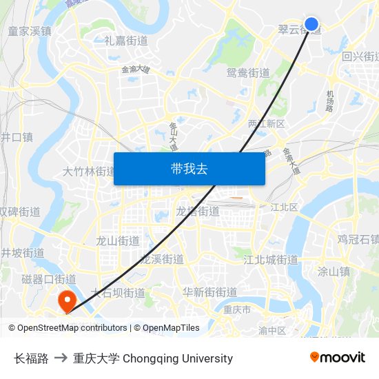 长福路 to 重庆大学 Chongqing University map