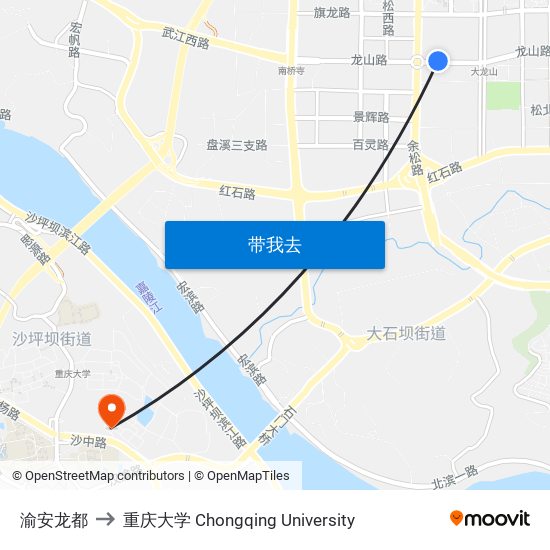 渝安龙都 to 重庆大学 Chongqing University map