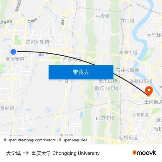 大学城 to 重庆大学 Chongqing University map