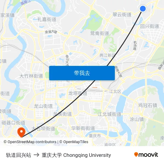 轨道回兴站 to 重庆大学 Chongqing University map