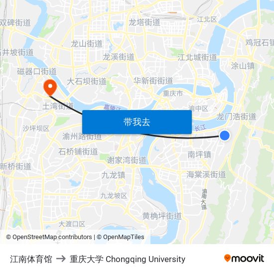 江南体育馆 to 重庆大学 Chongqing University map