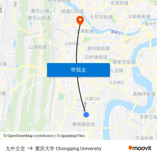 九中立交 to 重庆大学 Chongqing University map