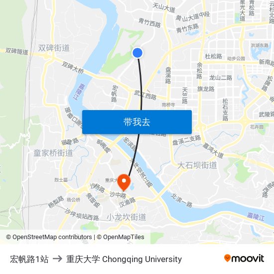 宏帆路1站 to 重庆大学 Chongqing University map