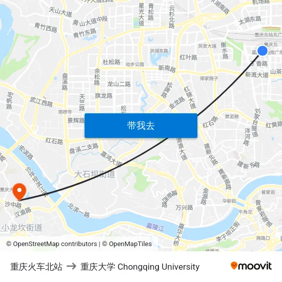 重庆火车北站 to 重庆大学 Chongqing University map