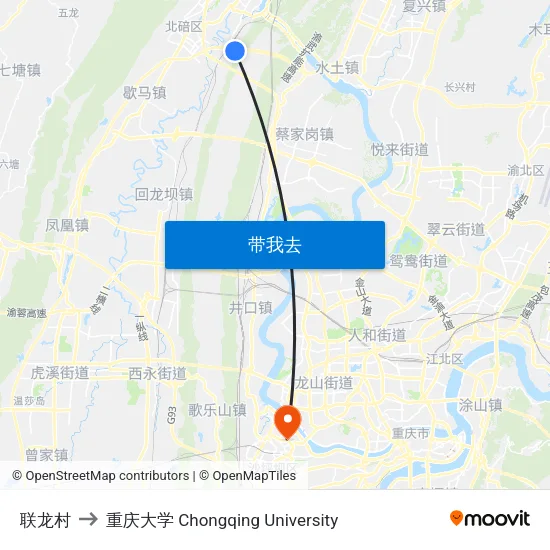 联龙村 to 重庆大学 Chongqing University map