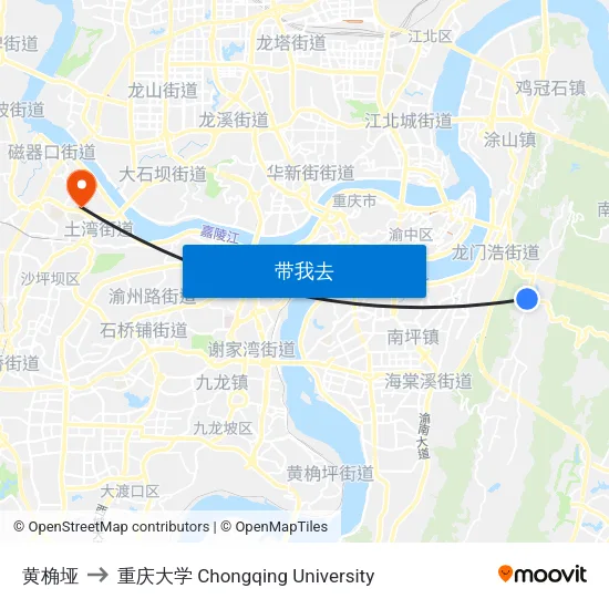 黄桷垭 to 重庆大学 Chongqing University map