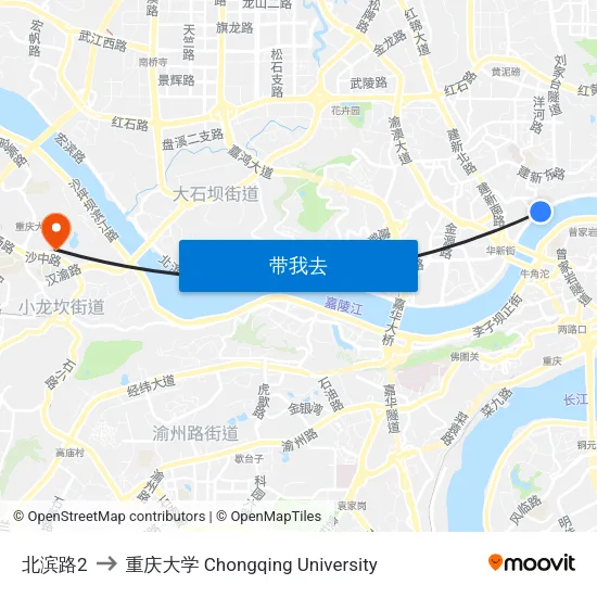 北滨路2 to 重庆大学 Chongqing University map
