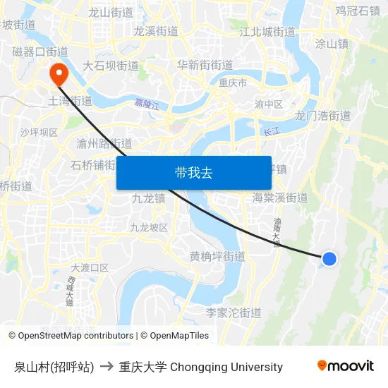 泉山村(招呼站) to 重庆大学 Chongqing University map